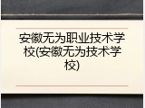 安徽无为职业技术学校(安徽无为技术学校)