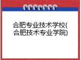 合肥专业技术学校(合肥技术专业学院)