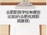 合肥职高学校有哪些比较好(合肥优质职高推荐)