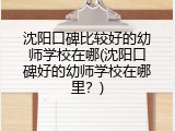 沈阳口碑比较好的幼师学校在哪(沈阳口碑好的幼师学校在哪里？)