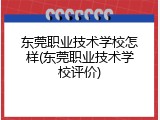 东莞职业技术学校怎样(东莞职业技术学校评价)