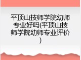 平顶山技师学院幼师专业好吗(平顶山技师学院幼师专业评价)