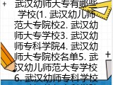 武汉幼师大专有哪些学校(1. 武汉幼儿师范大专院校2. 武汉幼师大专学校3. 武汉幼师专科学院4. 武汉幼师大专院校名单5. 武汉幼儿师范大专学校6. 武汉幼师专科学校7. 武汉幼师专科学院8. 武汉
