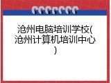 沧州电脑培训学校(沧州计算机培训中心)