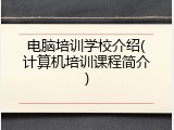 电脑培训学校介绍(计算机培训课程简介)