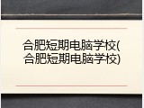 合肥短期电脑学校(合肥短期电脑学校)