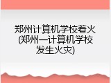 郑州计算机学校着火(郑州一计算机学校发生火灾)