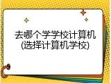 去哪个学学校计算机(选择计算机学校)