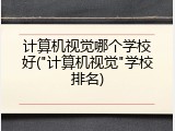 计算机视觉哪个学校好("计算机视觉"学校排名)
