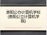 贵阳公办计算机学校(贵阳公立计算机学院)