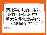 河北学幼师的大专沧州有几所(沧州有几所大专院校提供河北学幼师的课程？)