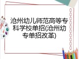 沧州幼儿师范高等专科学校单招(沧州幼专单招改革)