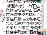 石家庄的汽修技校有哪些名字(1. 石家庄汽修技校名字2. 石家庄汽修技校名称3. 石家庄汽修技校名字汇总4. 石家庄汽修技校名单5. 石家庄汽修技校名字列表6. 石家庄汽修技校名称一览7. 石家庄汽修
