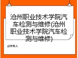 沧州职业技术学院汽车检测与维修(沧州职业技术学院汽车检测与维修)