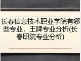 长春信息技术职业学院有哪些专业，王牌专业分析(长春职院专业分析)