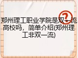郑州理工职业学院是双一流高校吗，简单介绍(郑州理工非双一流)