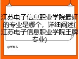 江苏电子信息职业学院最好的专业是哪个，详细阐述(江苏电子信息职业学院王牌专业)