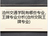 沧州交通学院有哪些专业，王牌专业分析(沧州交院王牌专业)