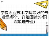 宁夏职业技术学院最好的专业是哪个，详细阐述(宁职院最佳专业)