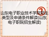 山东电子职业技术学院招生类型及申请条件解读(山东电子职院招生解读)