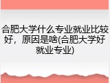 合肥大学什么专业就业比较好，原因是啥(合肥大学好就业专业)
