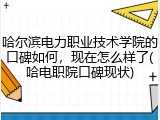 哈尔滨电力职业技术学院的口碑如何，现在怎么样了(哈电职院口碑现状)