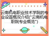 云南机电职业技术学院的专业设置概况介绍("云南机电职院专业概览")