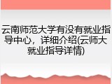 云南师范大学有没有就业指导中心，详细介绍(云师大就业指导详情)