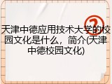 天津中德应用技术大学的校园文化是什么，简介(天津中德校园文化)