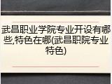 武昌职业学院专业开设有哪些,特色在哪(武昌职院专业特色)