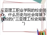 三亚理工职业学院的校史简介，什么历史与社会背景下建校的("三亚理工校史背景")