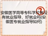 安徽医学高等专科学校有没有就业指导，好就业吗(安徽医专就业指导如何)