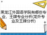 黑龙江外国语学院有哪些专业，王牌专业分析(龙外专业及王牌分析)