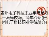 贵州电子科技职业学院是双一流高校吗，简单介绍(贵州电子科技职业学院简介)