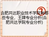 合肥共达职业技术学院有哪些专业，王牌专业分析(合肥共达学院专业分析)