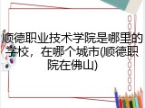 顺德职业技术学院是哪里的学校，在哪个城市(顺德职院在佛山)