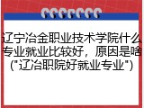 辽宁冶金职业技术学院什么专业就业比较好，原因是啥("辽冶职院好就业专业")