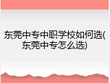 东莞中专中职学校如何选(东莞中专怎么选)