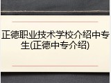正德职业技术学校介绍中专生(正德中专介绍)