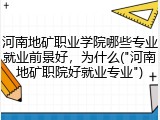 河南地矿职业学院哪些专业就业前景好，为什么("河南地矿职院好就业专业")