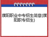濮阳职业中专招生简章(濮阳职专招生)