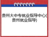 贵州大中专就业指导中心(贵州就业指导)