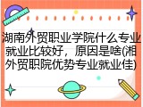 湖南外贸职业学院什么专业就业比较好，原因是啥(湘外贸职院优势专业就业佳)