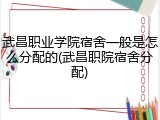 武昌职业学院宿舍一般是怎么分配的(武昌职院宿舍分配)