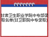 甘肃卫生职业学院中专部录取名单(甘卫职院中专录取)