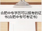 合肥中专学历可以报考的证书(合肥中专可考证书)