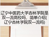 辽宁中医药大学杏林学院是双一流高校吗，简单介绍(辽宁杏林学院双一流吗)