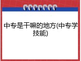 中专是干嘛的地方(中专学技能)