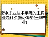 衡水职业技术学院的王牌专业是什么(衡水职院王牌专业)