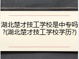 湖北楚才技工学校是中专吗?(湖北楚才技工学校学历?)